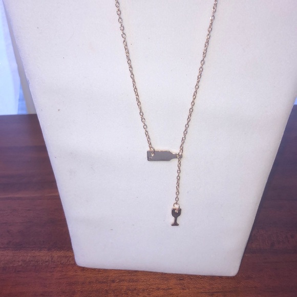 Jewelry - Wine Bottle & Glass Gold Necklace